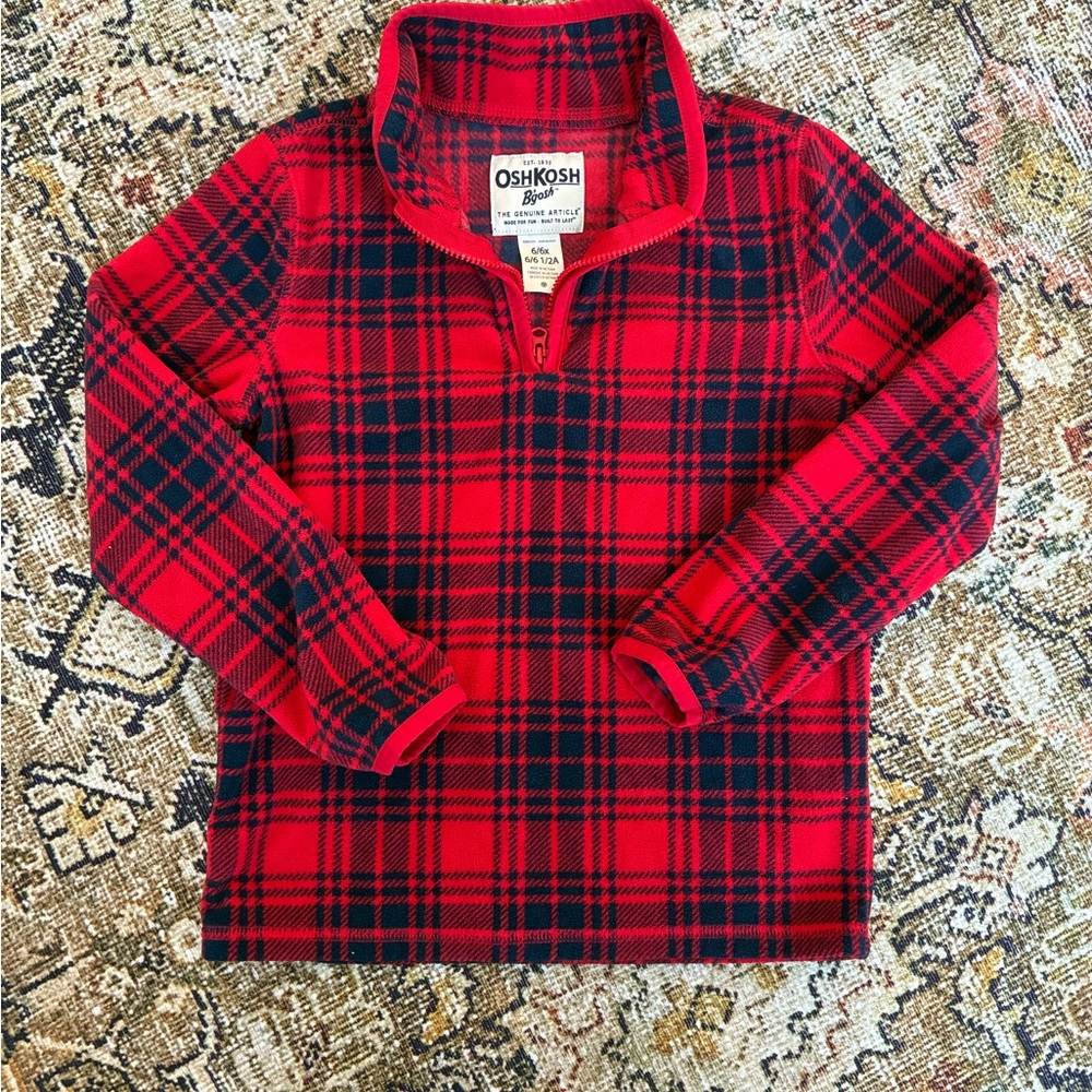 OshKosh B'gosh Red and Blue Plaid Kids Fleece Quarter Zip